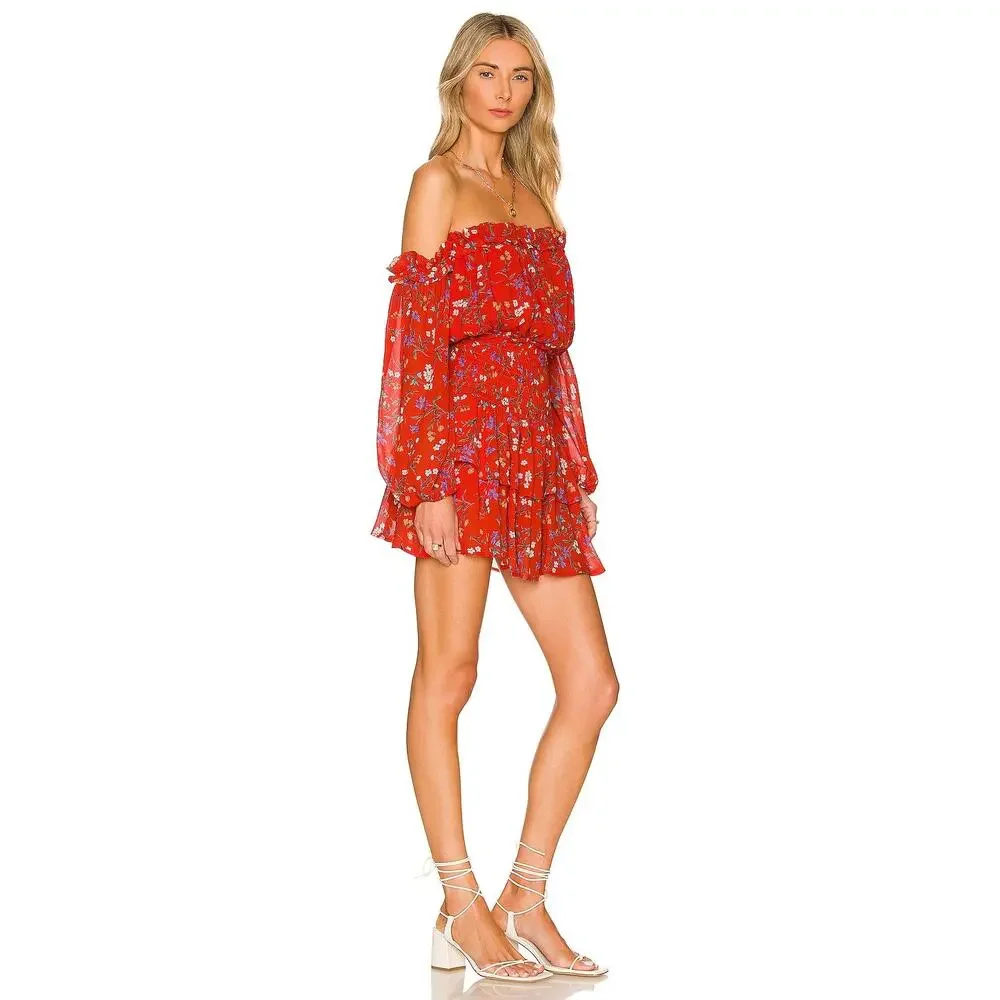 Rays For Days Off The Shoulder Gabriella Romper Rouge‎ Bouquet Size Medium - Picture 2 of 11